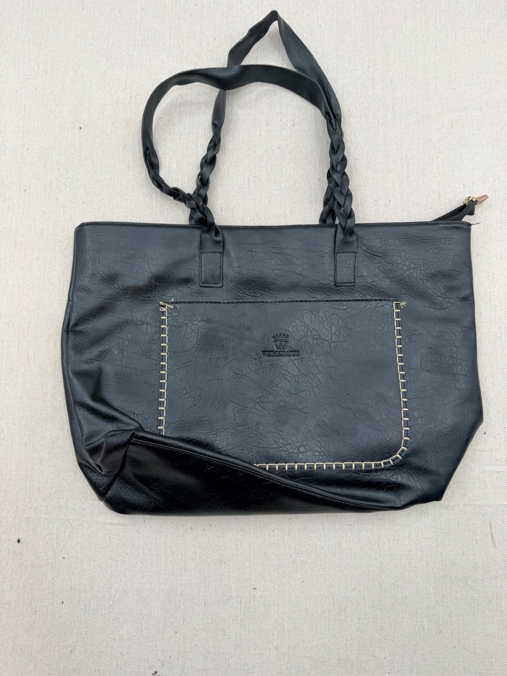 Black Women's Tote Bag with Braided Handles